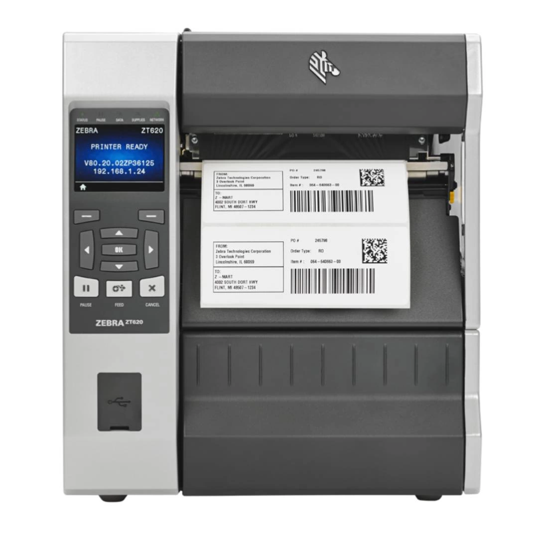 Drukarka etykiet Zebra ZT620T termotransferowa 300 dpi / do 168mm / LCD / PC / Mac / Smartfon / BT4.0 / USB / Ethernet / RS232 + gilotyna