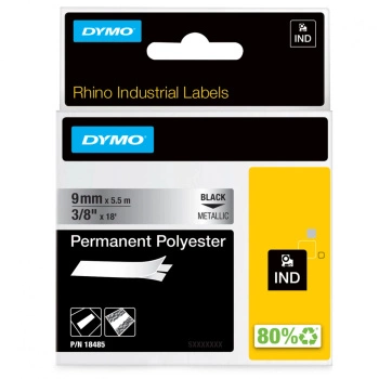 Taśma poliestrowa DYMO Rhino 18485 9 mm x 5,5 m / srebrna / czarny nadruk / do drukarek DYMO D1