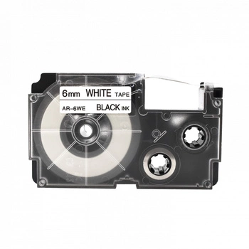 Taśma Casio PT-6WE/XR-6WE 6mm x 8m biała czarny nadruk - zamiennik